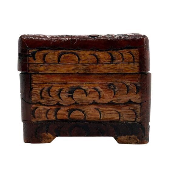 VTG Artisan Carved Wood Jewelry Trinket Treasure Box Bird Cottagecore - Picture 4 of 8